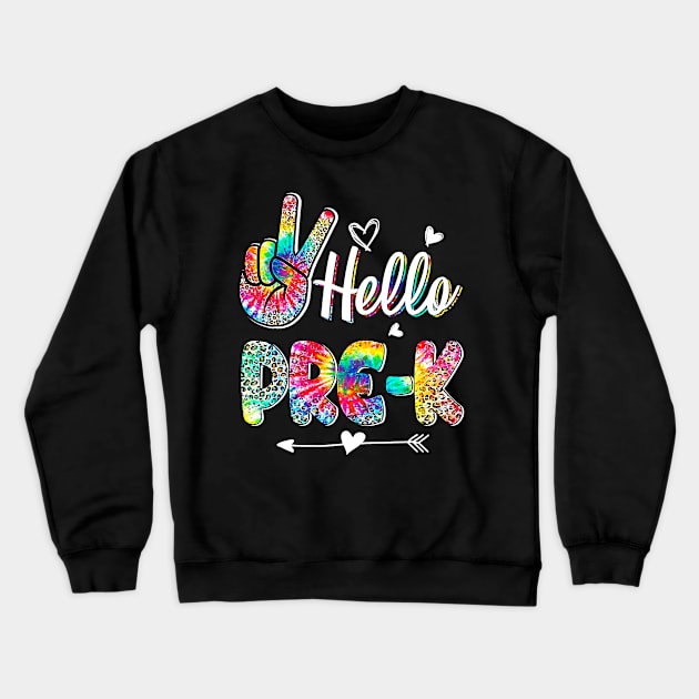 Hello Pre-K Tie Dye Leopard Graphic Back To School Teachers Crewneck Sweatshirt by everetto